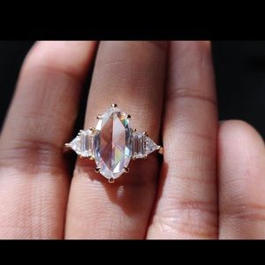 Oval Rose Cut 14k Yellow Gold Moissanite Ring